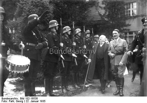 Adolf Hitler with Karl Litzmann on his 85th birthday